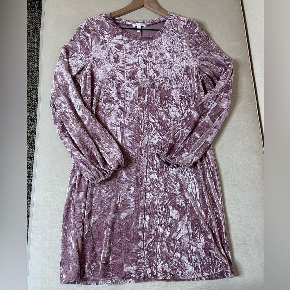 Abound Dress - Women’s Small Pink - Crushed Velvet Swing Long Sleeve
